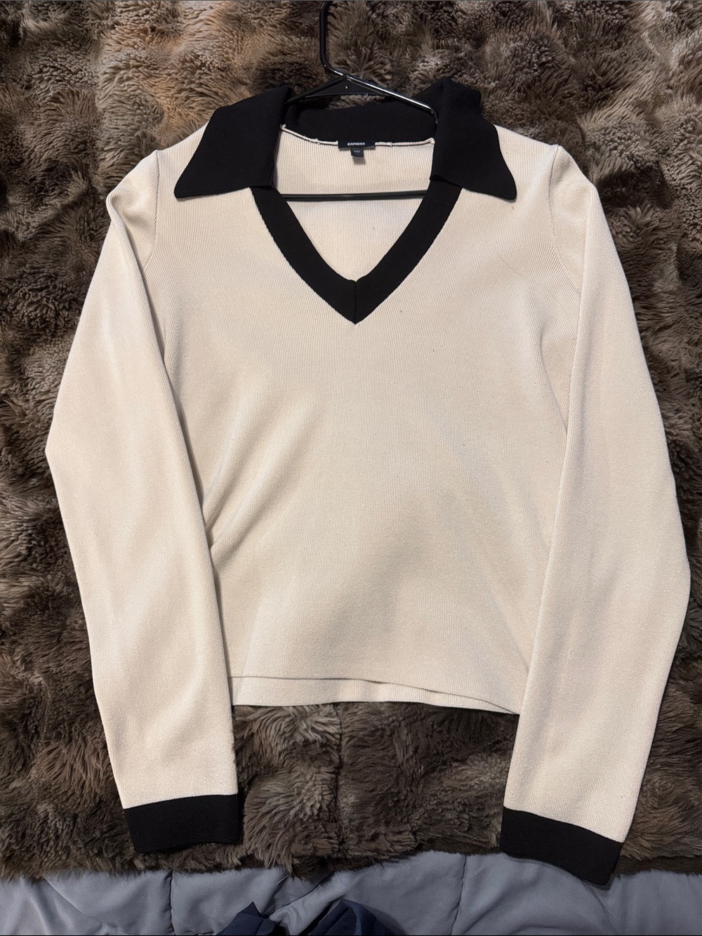 Express Cream Sweater with Black Collar and Cuffs